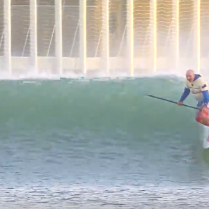 Ian Cairns SUP surfing Kelly Slater's wave pool