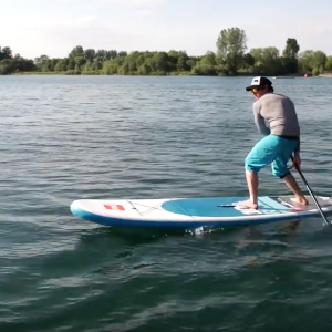 One of the more advanced stand up paddle board techniques, the step back turn is a great way of turning around quickly. In this video, Sam Ross demonstrates the key elements of this manoeuvre and gives you plenty of tips to help you master it. Before you initiate the step back turn, ensure that the paddle is on your leash side. Your non-leash foot moves into the middle of the board and you step back with your leash foot. To make the board turn, take wide strokes on the leash side, the more you weight the back foot the sharper the turn. Also known as a pivot turn or buoy turn, the step back turn is a sharp way of turning round and is great in every water environment. Spin the board on the spot with style.