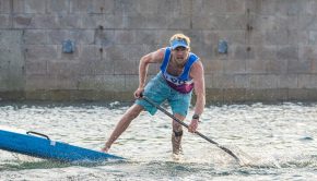 Connor Baxter winning the sprint event at the 2019 ICF Sup Worlds