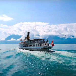 Indiana Boards team rider Léonard Berner foil surfing the side wave of a cruise boat on lake Geneva in Swizerland. It is important to note that Leo surfed without any mechanical traction...
